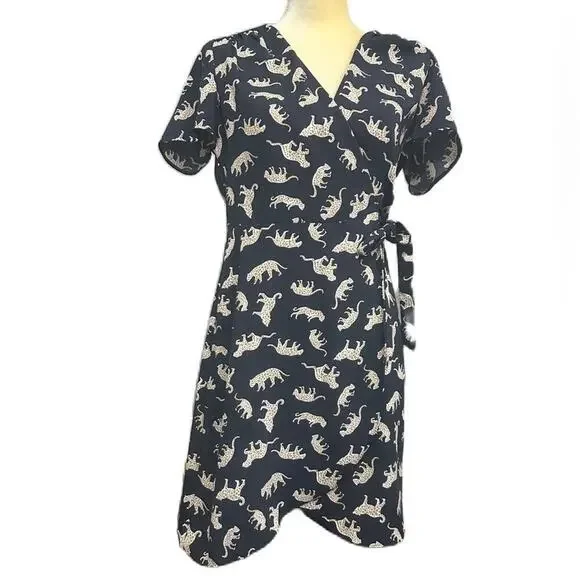 J.‎ Crew Cheetah Navy Blue Mini Wrap Dress Size 2 - Picture 3 of 7